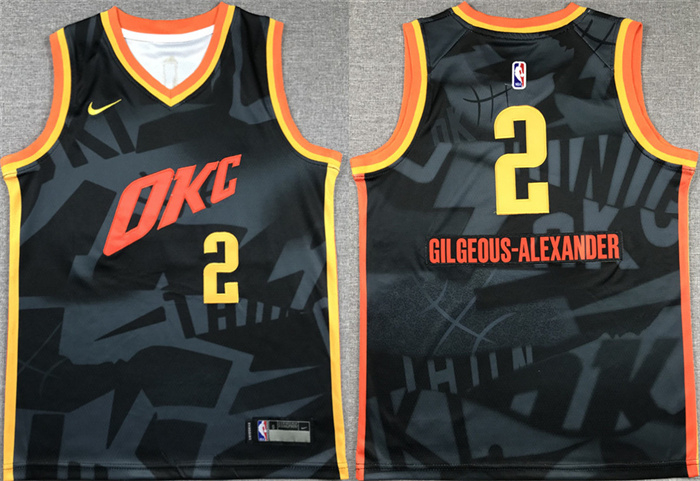 Youth Oklahoma City Thunder #2 Shai Gilgeous-Alexander Black 2023-24 City Edition Stitched Basketball Jersey