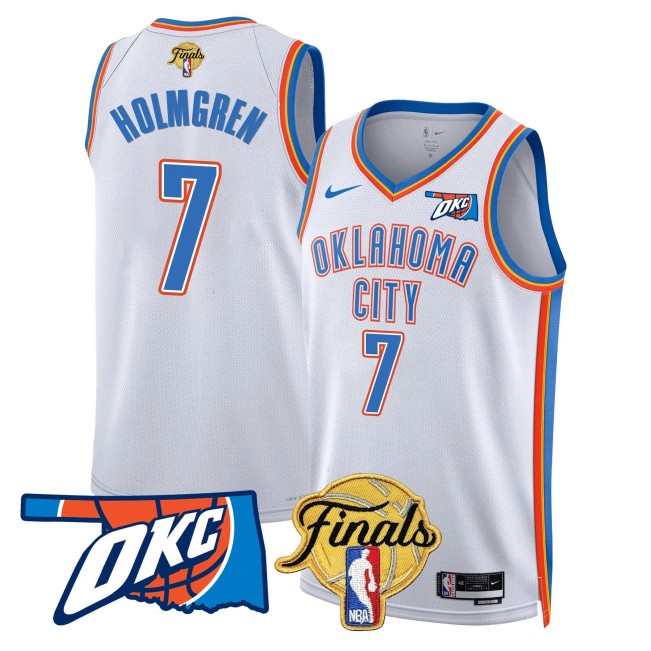 Youth Oklahoma City Thunder #7 Chet Holmgren NBA Finals Patch White Association Stitched Basketball Jersey