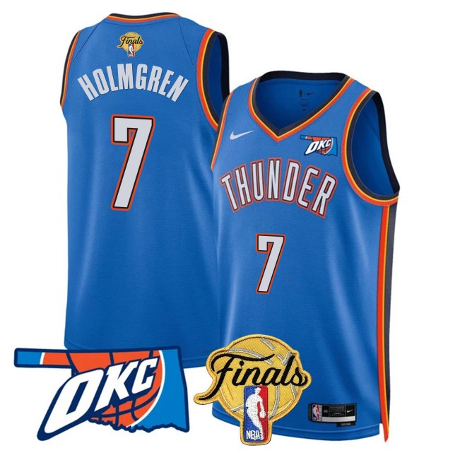 Youth Oklahoma City Thunder #7 Chet Holmgren NBA Finals Patch Blue Icon Stitched Basketball Jersey