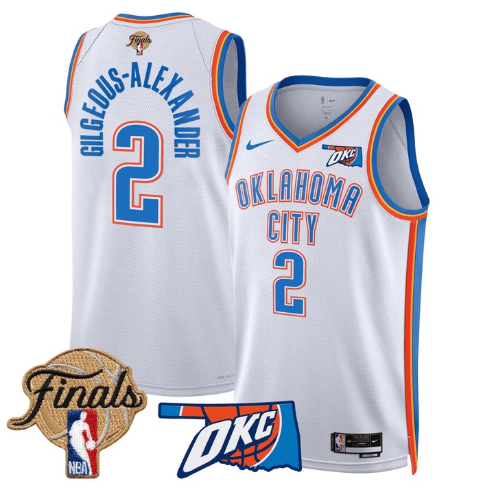 Youth Oklahoma City Thunder #2 Shai Gilgeous-Alexander NBA Finals Patch White Association Stitched Basketball Jersey