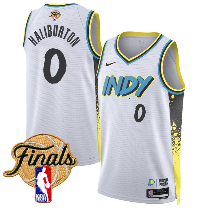 Youth Indiana Pacers #0 Tyrese Haliburton Nike White 2025 NBA Finals Swingman Jersey - City Edition