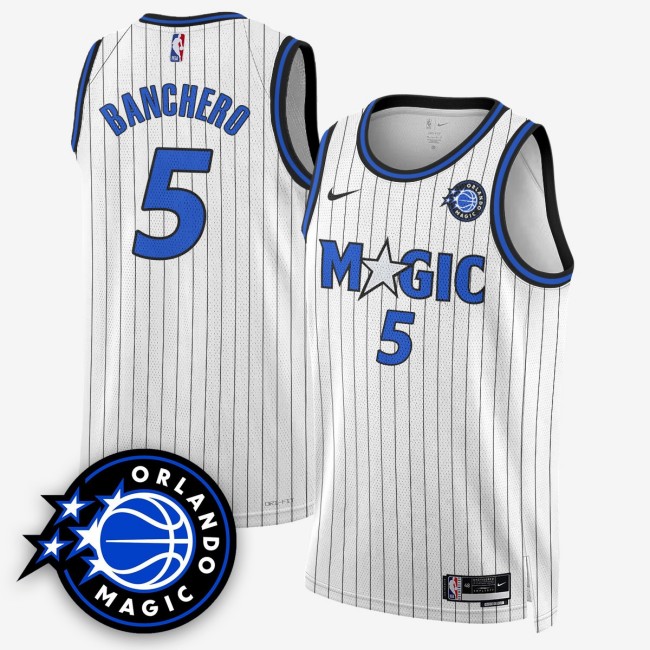 Men's Orlando Magic #5 Paolo Banchero New Generation of Magic White Stitched Basketball Swingman Jersey