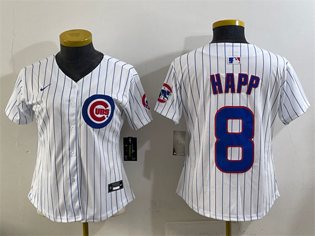 Women's Chicago Cubs #8 Ian Happ White Home Limited Stitched Baseball Jersey