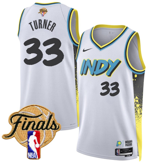 Men's Indiana Pacers #33 Myles Turner 2025 Finals White 2024-25 City Edition Stitched Basketball Jersey