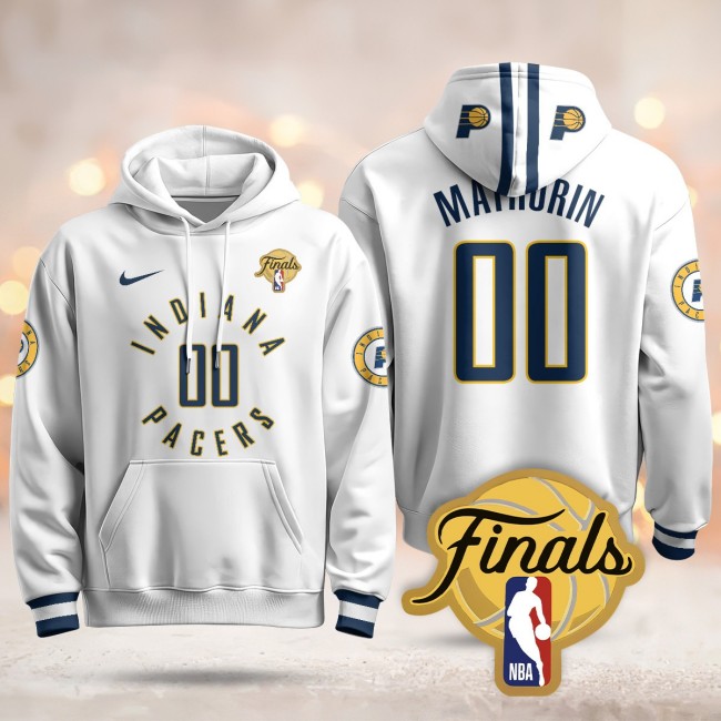 Men's Indiana Pacers #00 Bennedict Mathurin White Association 2025 Finals Patch Stitched Hoodie