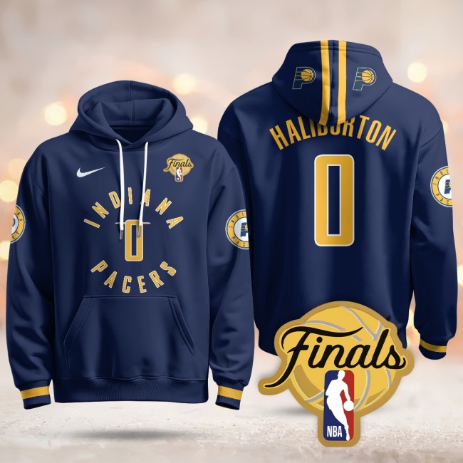 Men's Indiana Pacers #0 Tyrese Haliburton Navy Icon 2025 Finals Patch Stitched Hoodie