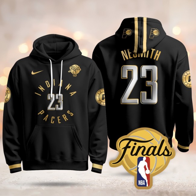 Men's Indiana Pacers #23 Aaron Nesmith Black Gold 2025 Finals Patch Stitched Hoodie