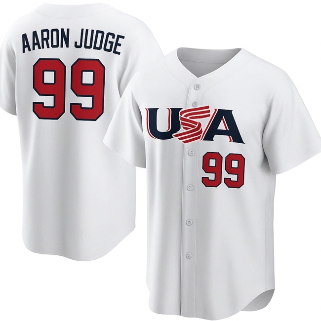 Men's New York Yankees #99 Aaron Judge White team USA 2026 WBC Stitched Baseball Jersey