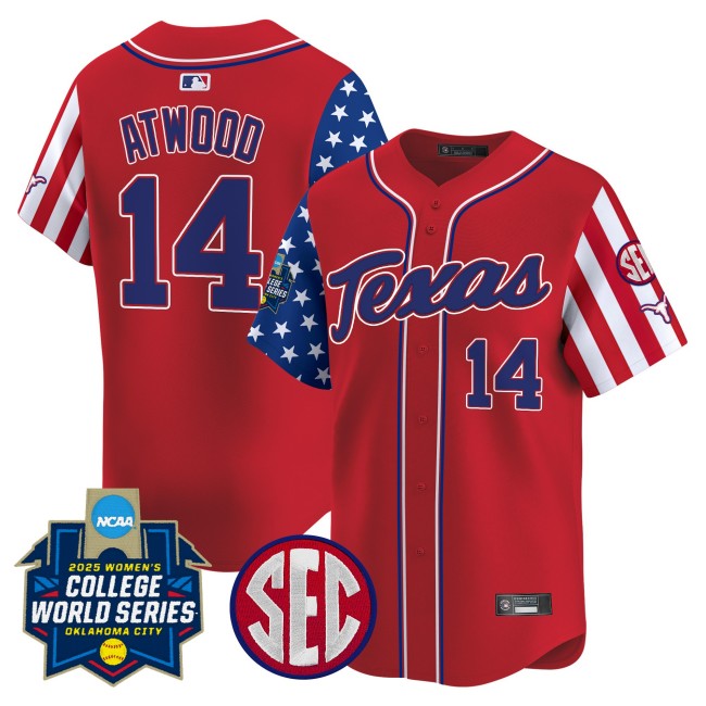Men's Texas Longhorns #14 Reese Atwood Softball Red 2025 Independence Day WCWS Limited Stitched Baseball Jersey