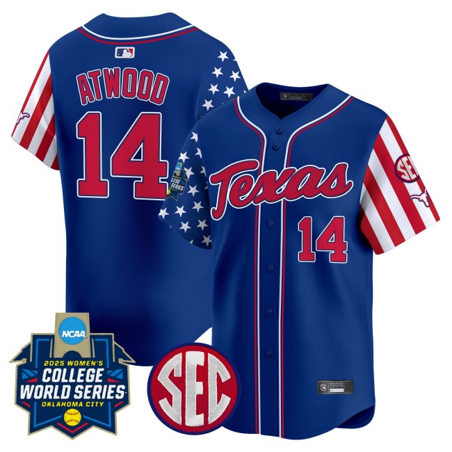 Men's Texas Longhorns #14 Reese Atwood Softball Royal 2025 Independence Day WCWS Limited Stitched Baseball Jersey