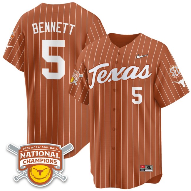 Men's Texas Longhorns #5 Kaydee Bennett Orange Pinstripe 2025 NCAA Softball National Champions Limited Stitched Jersey