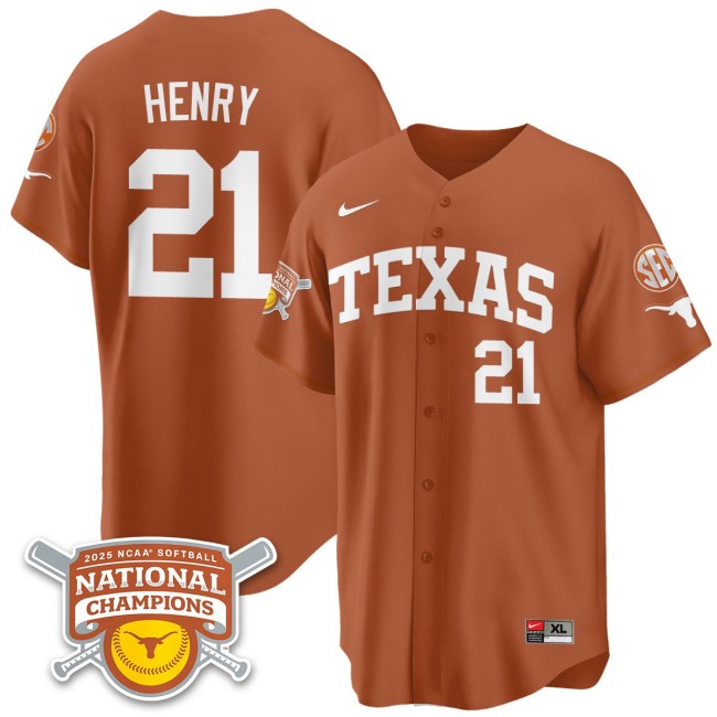 Men's Texas Longhorns #21 Kayden Henry Orange 2025 NCAA Softball National Champions Limited Stitched Jersey