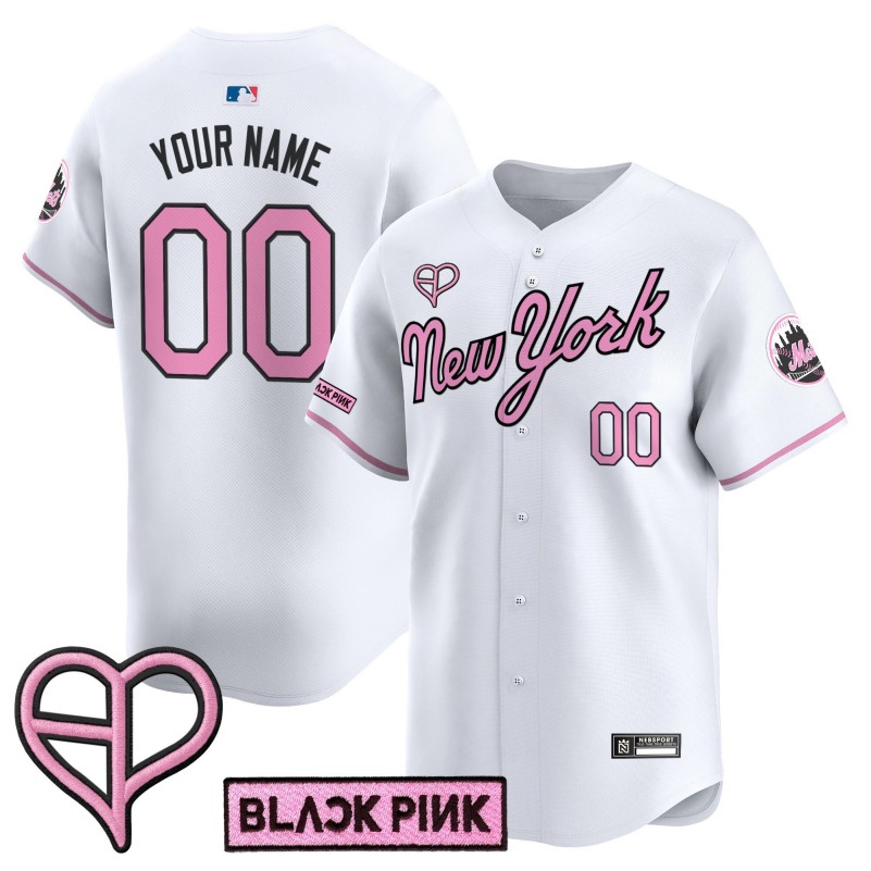 New York Mets x BLACK PINK Custom White 2025 Limited Stitched Baseball Jersey Pinstripe