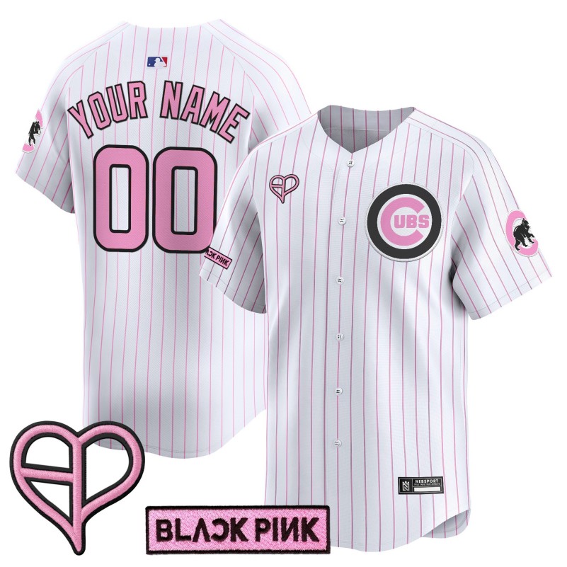 Chicago Cubs x BLACK PINK Custom White 2025 Limited Stitched Baseball Jersey Pinstripe
