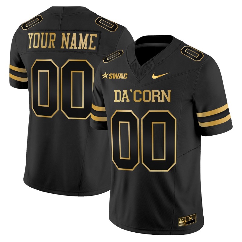 Alcorn State Braves Custom Black Gold 2025 Vapor Limited Stitched Football Jersey