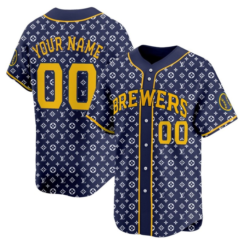 Milwaukee Brewers LV Custom Navy Vapor Limited Stitched Baseball Jersey