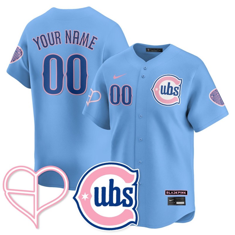 Custom Chicago Cubs BLACKPINK 2025 Limited Stitched Baseball Jersey City Connect Light Blue