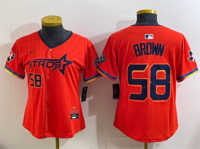 Women's Houston Astros #58 Hunter Brown Orange 2025 City Connect With Texas Patch Limited Stitched Baseball Jersey