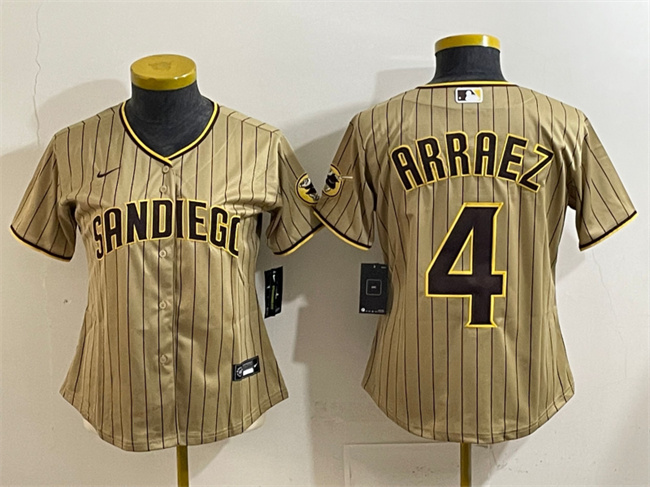 Women's San Diego Padres #4 Luis Arraez Tan Stitched Baseball Jersey