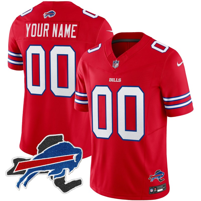 Buffalo Bills Custom Red 2025 Team with NY State map Patch Vapor Limited Stitched Football Jersey