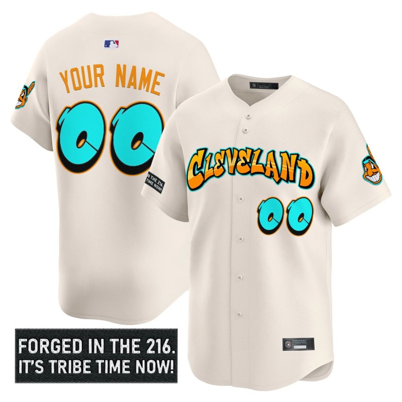 Cleveland Indians Custom 'Graffiti 216 Ink Edition' Cream Vapor Premier Limited Stitched Baseball Jersey