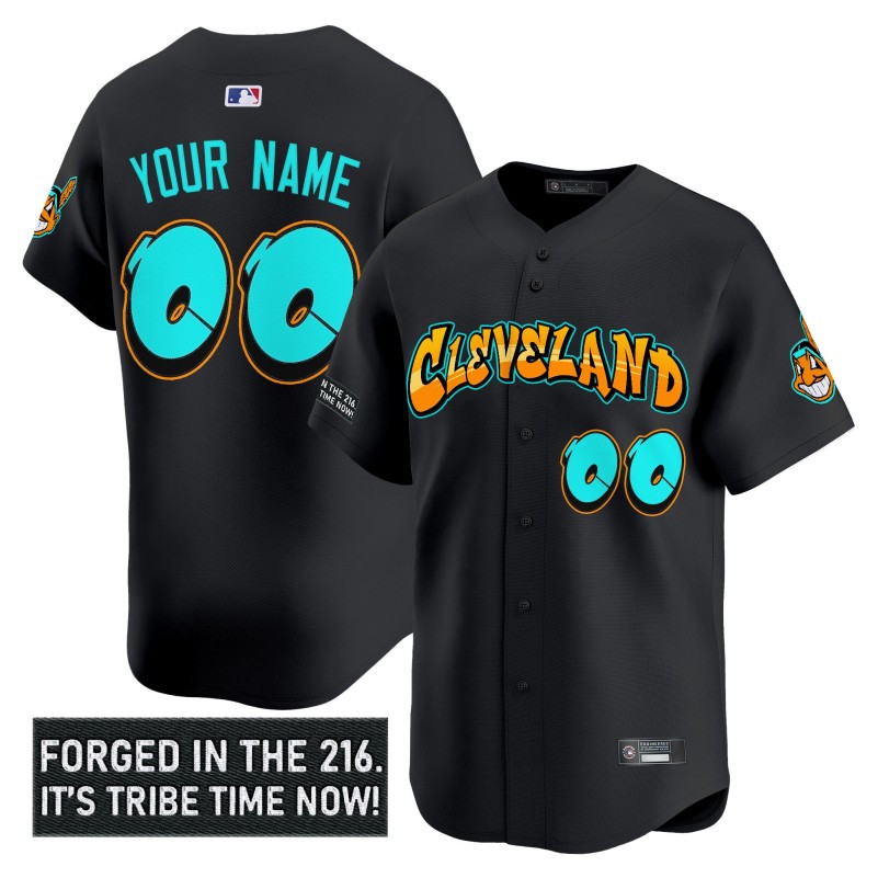 Cleveland Indians Custom 'Graffiti 216 Ink Edition' Black Vapor Premier Limited Stitched Baseball Jersey