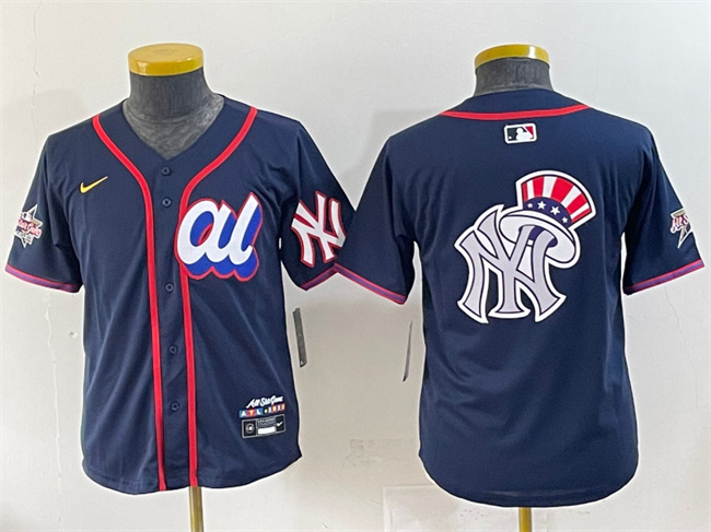 Women's American League New York Yankees Team Big Logo Navy 2025 All-Star Edition Limited Stitched Baseball Jersey(Run Small) (1)