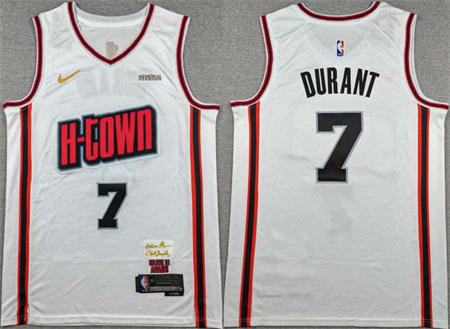 Men's Houston Rockets #7 Kevin Durant White 2024-25 City Edition Stitched Jersey