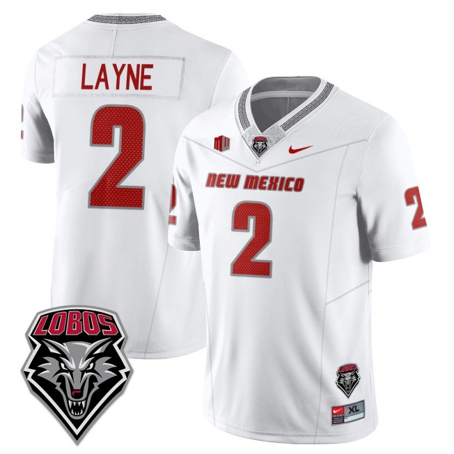 Men's New Mexico Lobos #2 Jack Layne White 2025 Nike Limited UNM Football Jersey