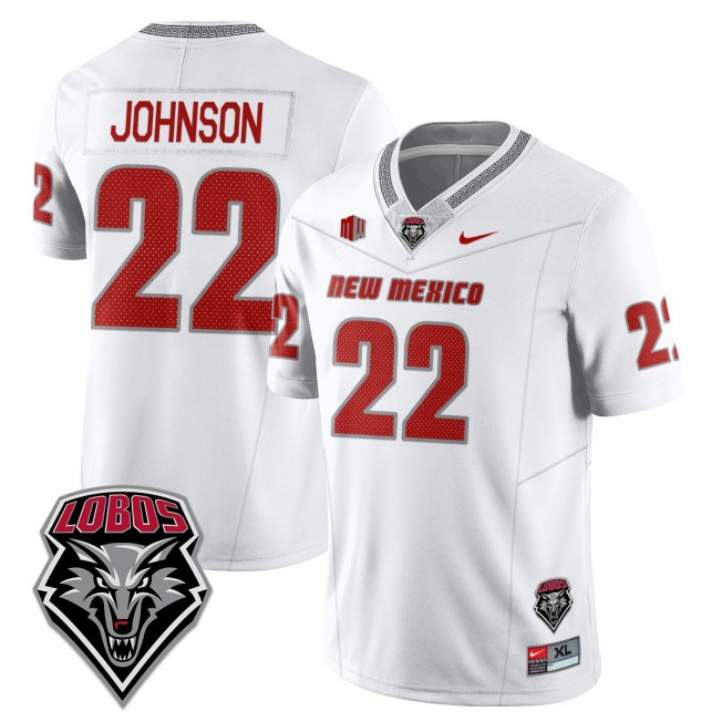 Men's New Mexico Lobos #22 Dimitri Johnson White 2025 Nike Limited UNM Football Jersey