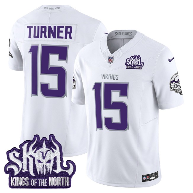 Men's Minnesota Vikings #15 Dallas Turner White Nike 2025 Winter Warrior Skol Patch Vapor Limited NFL Jersey