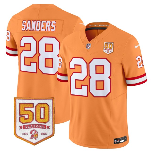 Men's Nike Tampa Bay Buccaneers #28 Shilo Sanders Creamsicle Limited 50th Anniversary Patch NFL Jersey