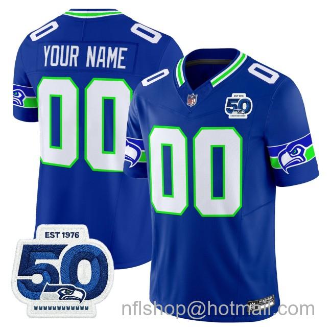 Nike Seattle Seahawks All Gender Custom Royal EST 1976 50th Patch F.U.S.E. Limited NFL Jersey