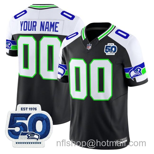 Nike Seattle Seahawks All Gender Custom Black White EST 1976 50th Patch F.U.S.E. Limited NFL Jersey