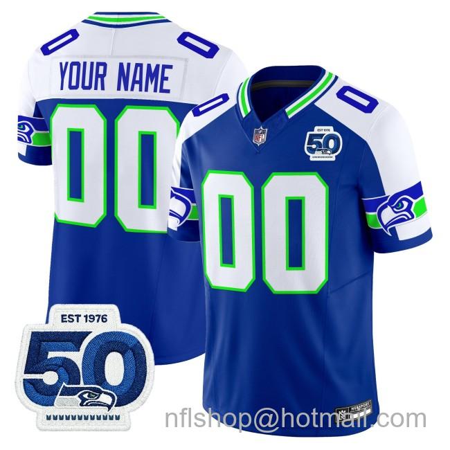 Nike Seattle Seahawks All Gender Custom Royal White EST 1976 50th Patch F.U.S.E. Limited NFL Jersey