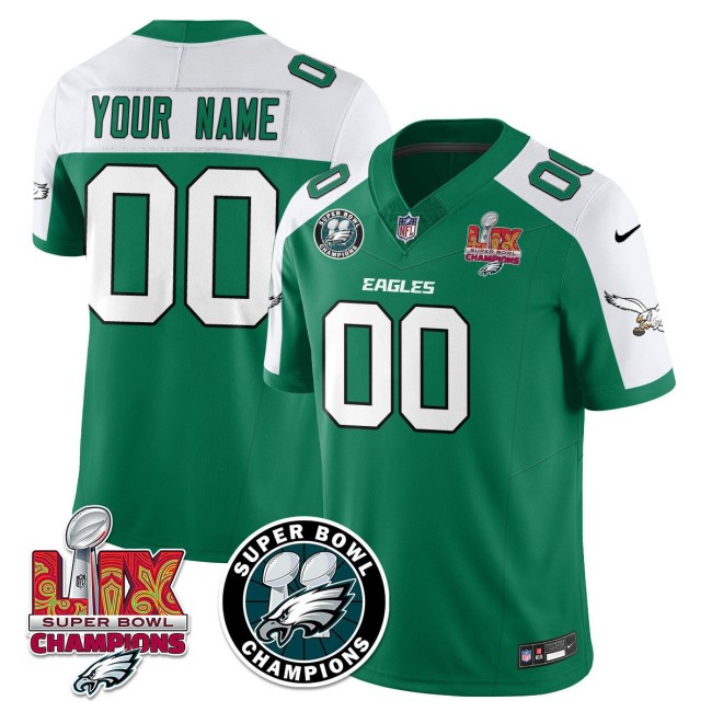 Nike Custom Eagles 2025 Super Bowl LIX Champions FUSE Limited NFL Jersey - Kelly Green White