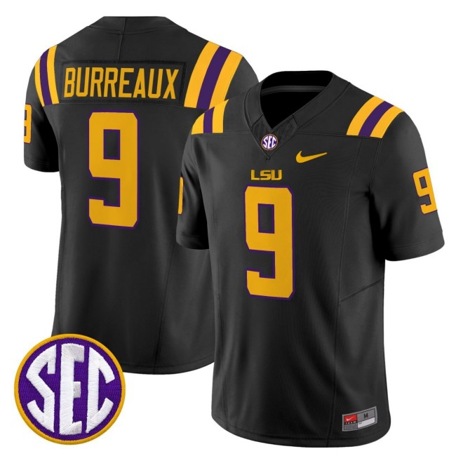 Men's Nike LSU Tigers #9 Joe Burreaux Black 2025 FUSE Limied SEC Football Jersey