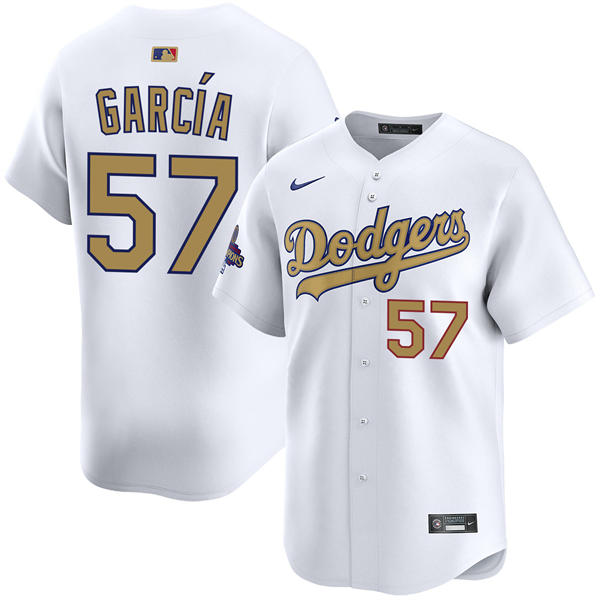 Men's Nike Los Angeles Dodgers #57 Luis Garcia 2025 White Gold Collection Limited Jersey