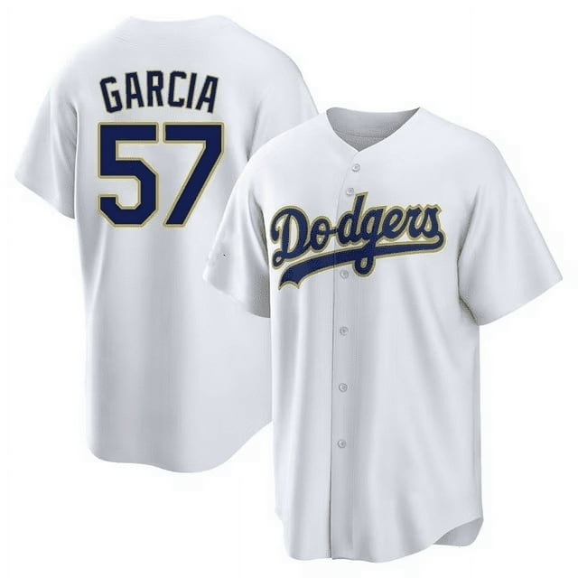 Men's Nike Los Angeles Dodgers #57 Luis Garcia White Gold Cool Base MLB Jersey