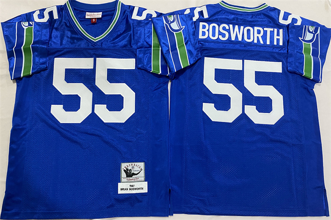 Men's Seattle Seahawks #55 Brian Bosworth Royal Throwback Stitched Football Jersey