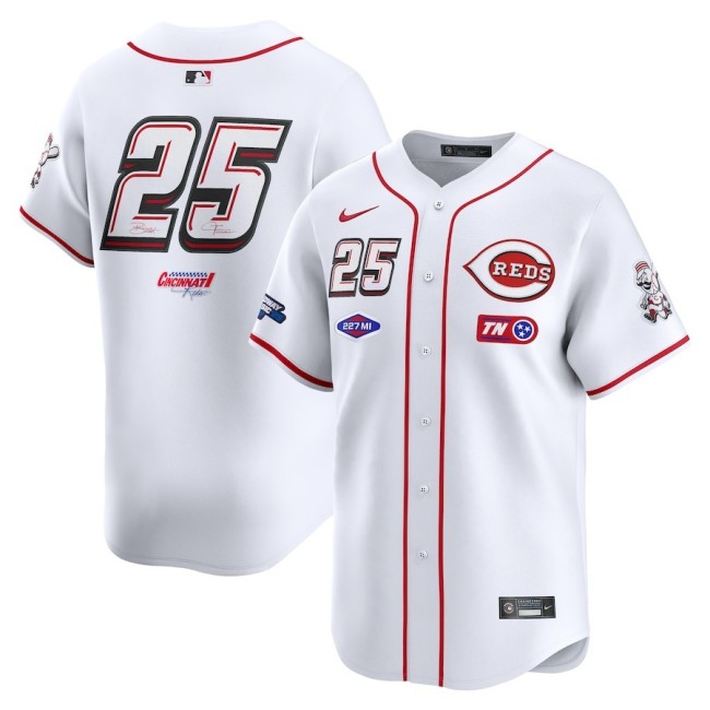Men's Cincinnati Reds #25 White Nike 2025 'Speedway Classic' Home Limited MLB Jersey