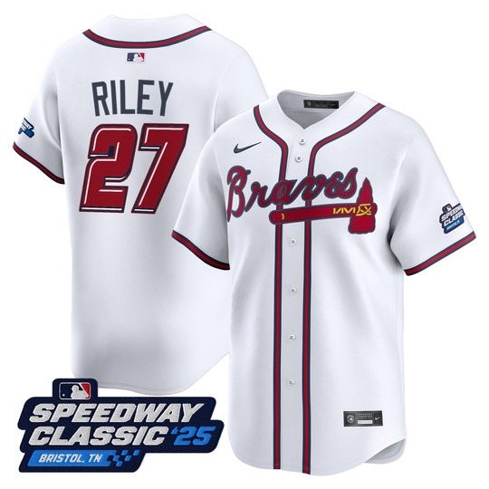 Men's Atlanta Braves #27 Austin Riley White Nike 2025 Speedway Classic Home Limited MLB Jersey