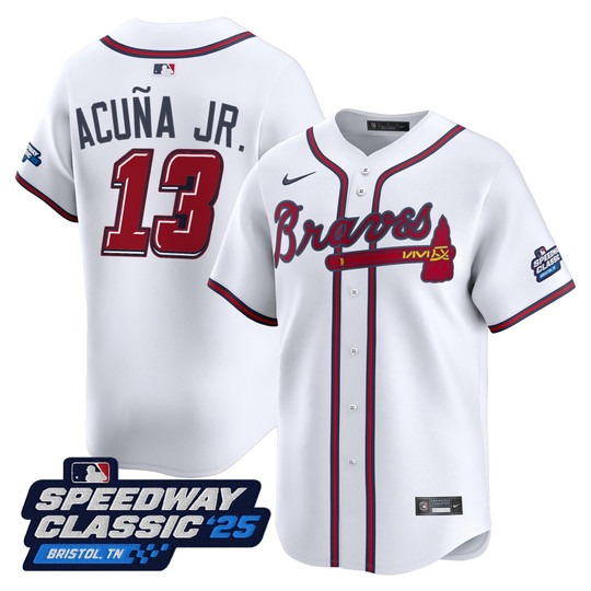 Men's Atlanta Braves #13 Ronald Acuna Jr. White Nike 2025 Speedway Classic Home Limited MLB Jersey