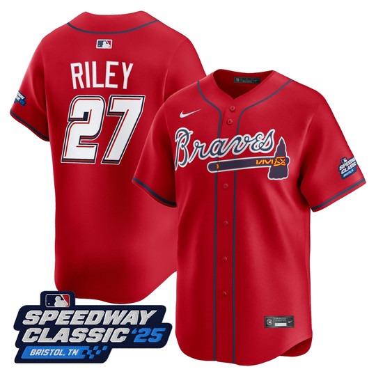 Men's Atlanta Braves #27 Austin Riley Red Nike 2025 Speedway Classic Limited MLB Jersey