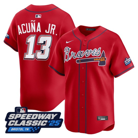 Men's Atlanta Braves #13 Ronald Acuna Jr. Red Nike 2025 Speedway Classic Limited MLB Jersey