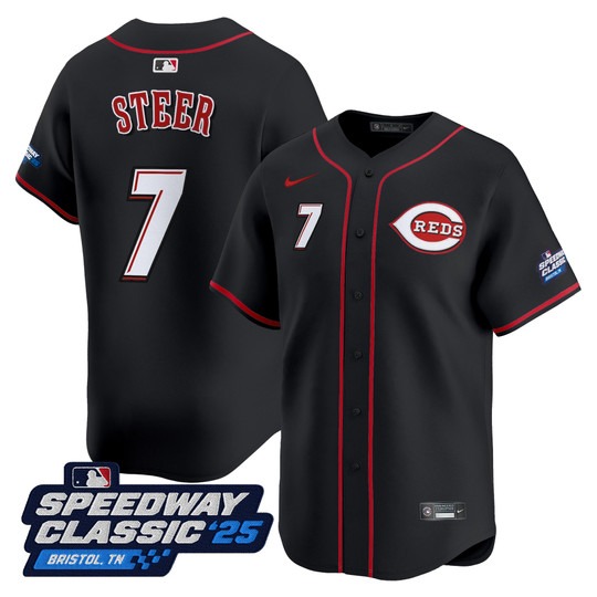 Men's Cincinnati Reds #7 Spencer Steer Black Nike 2025 Speedway Classic Limited MLB Jersey