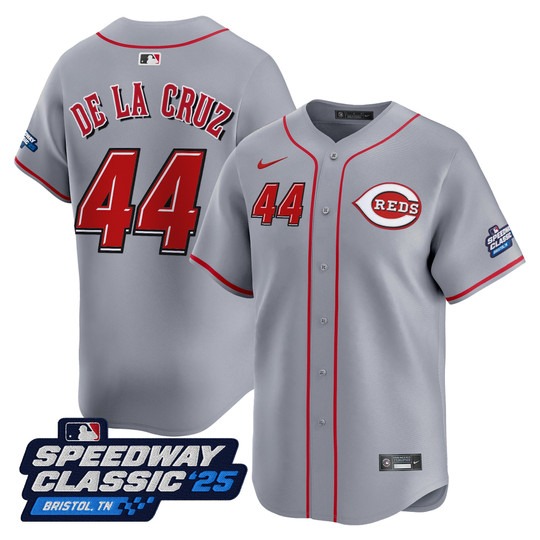 Men's Cincinnati Reds #44 Elly De La Cruz Grey Nike 2025 Speedway Classic Limited MLB Jersey
