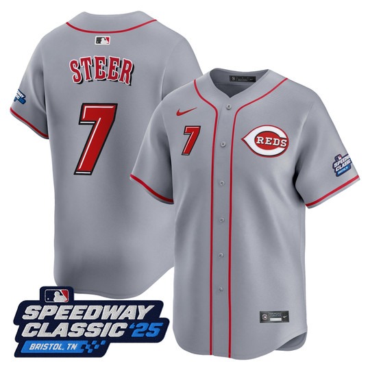 Men's Cincinnati Reds #7 Spencer Steer Grey Nike 2025 Speedway Classic Limited MLB Jersey