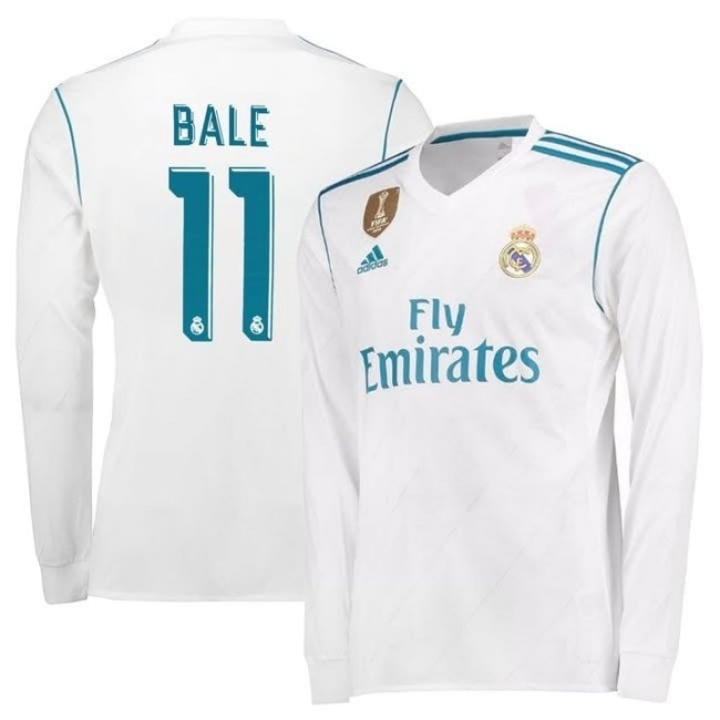 Men's Real Madrid #11 Gareth Bale White adidas Long Sleeve Shirt