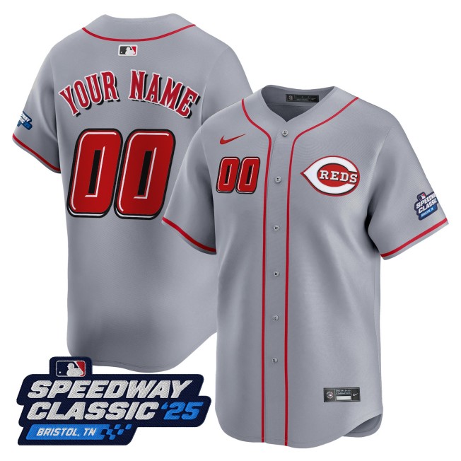 Cincinnati Reds Custom Nike 2025 MLB 'Speedway Classic' Road Limited Jersey - Grey